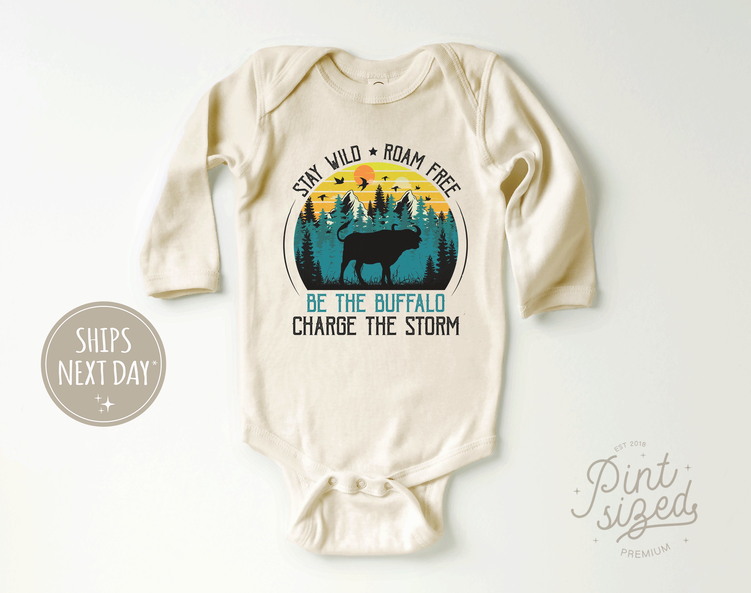 Discover Be The Buffalo Baby Onesie - Cute Desert Bodysuit - Stay Wild Buffalo Natural Onesie