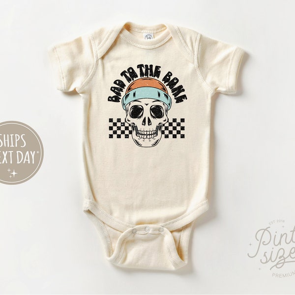 Bad To The Bone Baby Onesie® - Boys Checkered Skull Bodysuit - Edgy Natural Onesie®