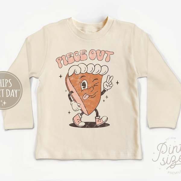 Thanksgiving Kids Shirt - Piece out Toddler Shirt - Retro Fall Kids Shirt - Pumpkin Pie Natural Toddler Tee