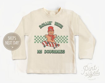 Rolling With My Doughmies Toddler Shirt - Retro Gingerbread Kids Shirt - Cute Christmas Toddler Tee