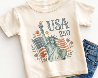 USA 250 Statue of Liberty Kids Shirt - Retro Patriotic America 250th Anniversary Toddler Tee