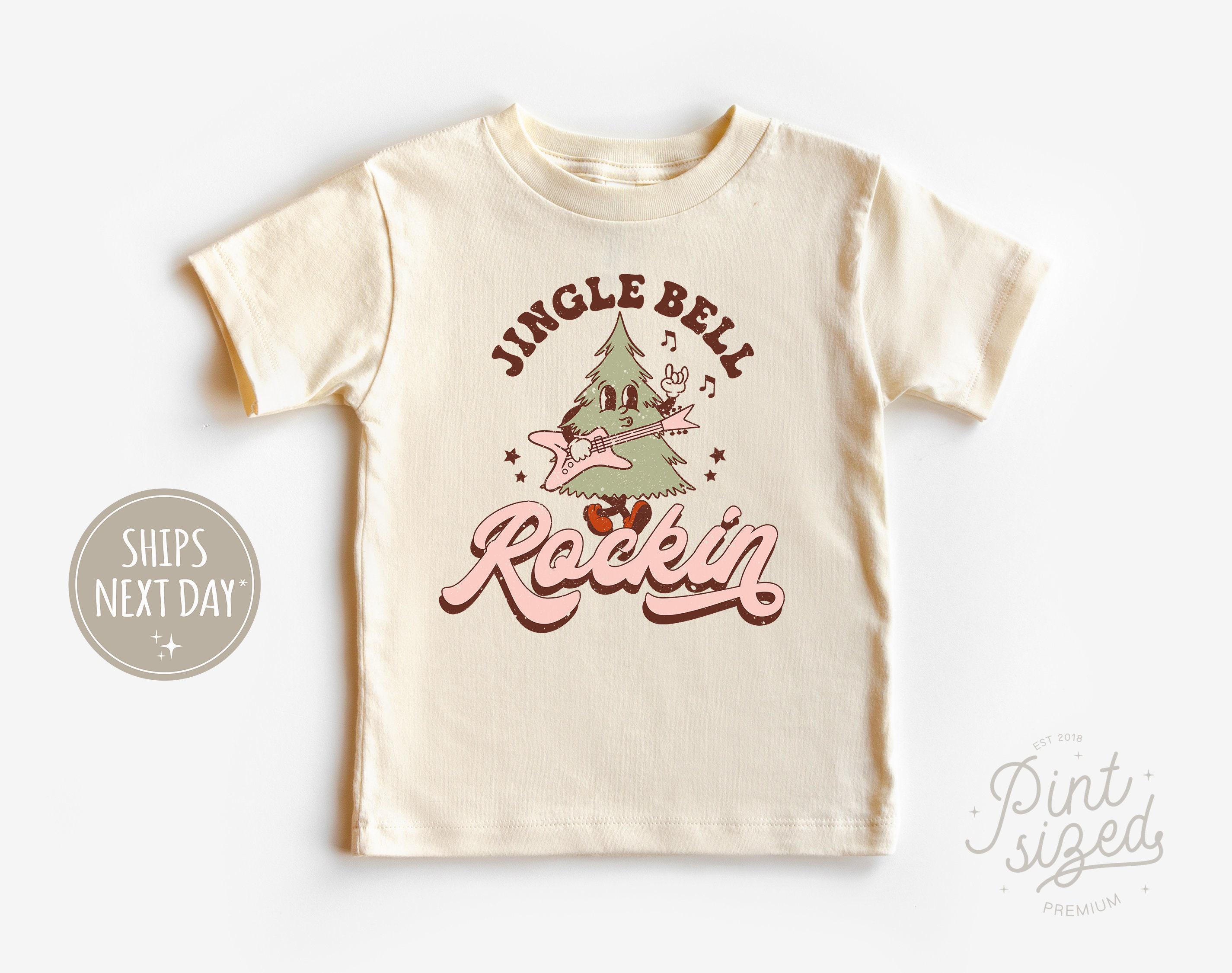 Jingle Bell Rockin' Toddler Shirt - Vintage Christmas Kids Shirt - Cute Holiday Natural Toddler Tee