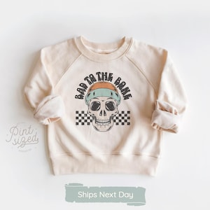 Bad To The Bone Toddler Sweatshirt Boys Checkered Skull Pullover Edgy Natural Kids Shirt