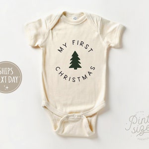 My First Christmas Baby Long Sleeve Onesie® Cute Modern Christmas Baby Onesie® Natural Christmas Bodysuit image 2