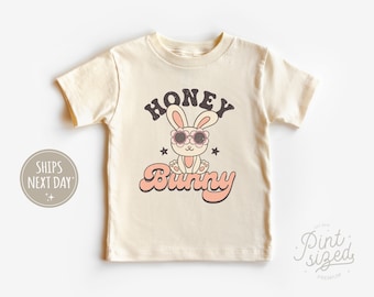 Chemise pour tout-petits lapin miel - Chemise rétro Pâques pour enfants - T-shirt naturel pour filles