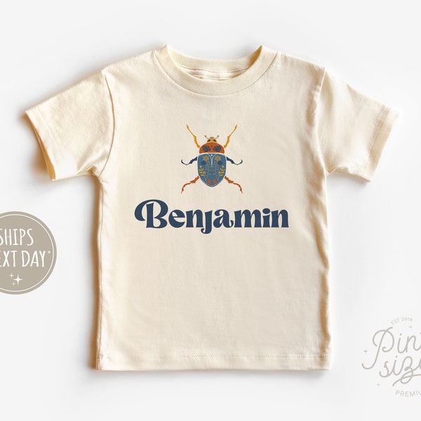 Personalized Beetle Toddler Shirt - Boho Beetle Kids Shirt - Personalized Name Boys Tee