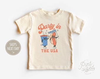 Retro 4th Of July Toddler Shirt® - Party in the USA Kids Shirt - Patriotic Natural Kids Tee