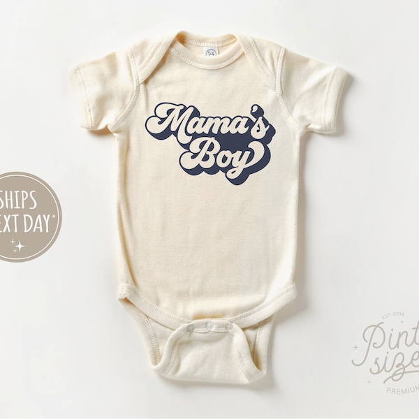 Mama's Boy Baby Onesie® - Retro Boys Bodysuit - Cute Navy Natural Onesie®