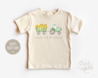 Chemise de Pâques pour garçons - Chicks Dig My Tractor Easter Toddler Shirt - T-shirt de Pâques drôle - T-shirt naturel pour enfants