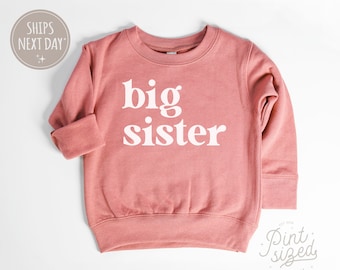 Big Sister Toddler Sweatshirt - Cute Retro Kids Pullover - Mauve Big Sister Gift - Pregnancy Announcement Crew Neck