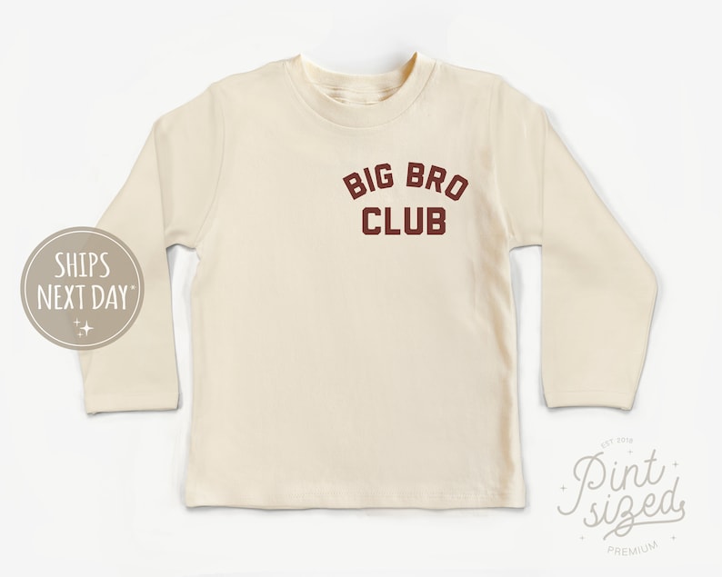 Big Bro Toddler Shirt Big Bro Club Toddler Shirt Cute Vintage Kids Shirt Natural Big Brother Toddler Tee Long Sleeve Natural Shirt