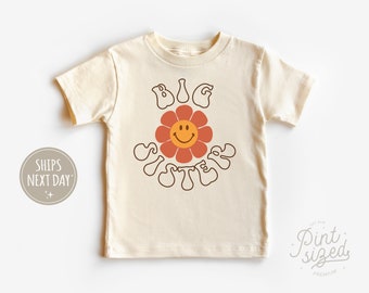 Retro Big Sister Toddler Shirt - Smiley Face Flower Sibling Kids Shirt - Natural Big Sister Toddler Tee