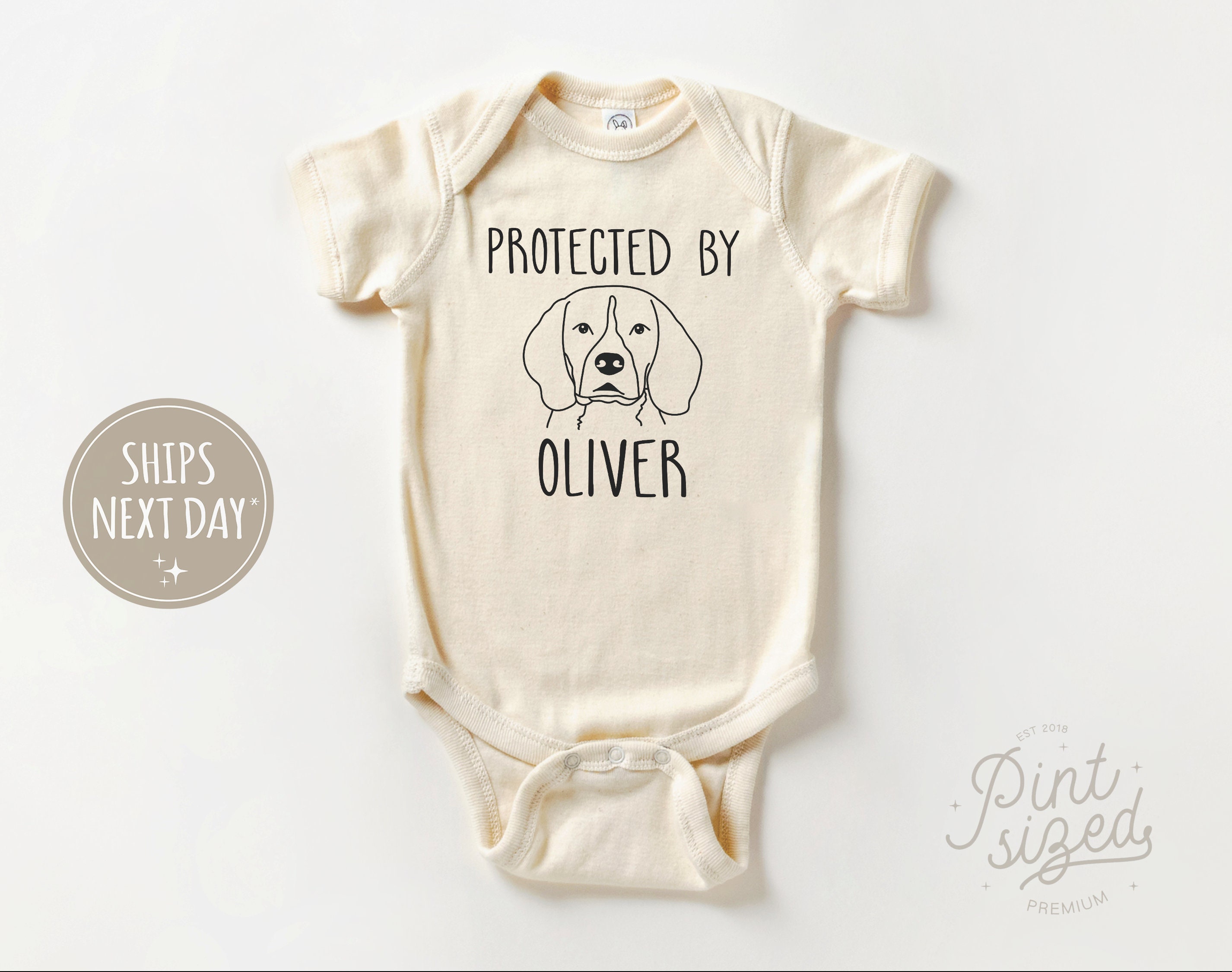 Discover Protected By Dog Breed Onesie - Cute Personalized Bodysuit - Natural Custom Baby Onesie