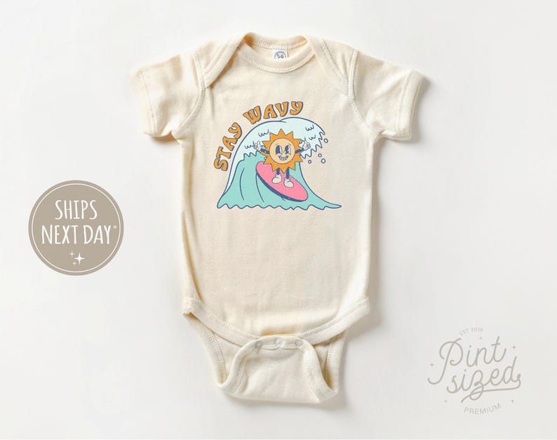Stay Wavy Toddler Shirt - Retro Girls Summer Shirt - Cute Surfing Natural Kids Tee image 2