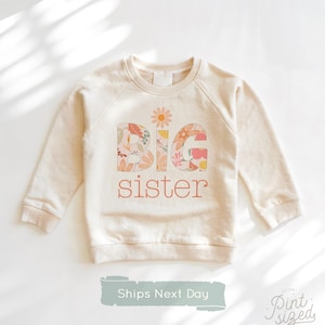 Big Sister Toddler Sweatshirt - Cute Retro Kids Pullover - Natural Big Sister Gift - Pregnancy Announcement Crew Neck
