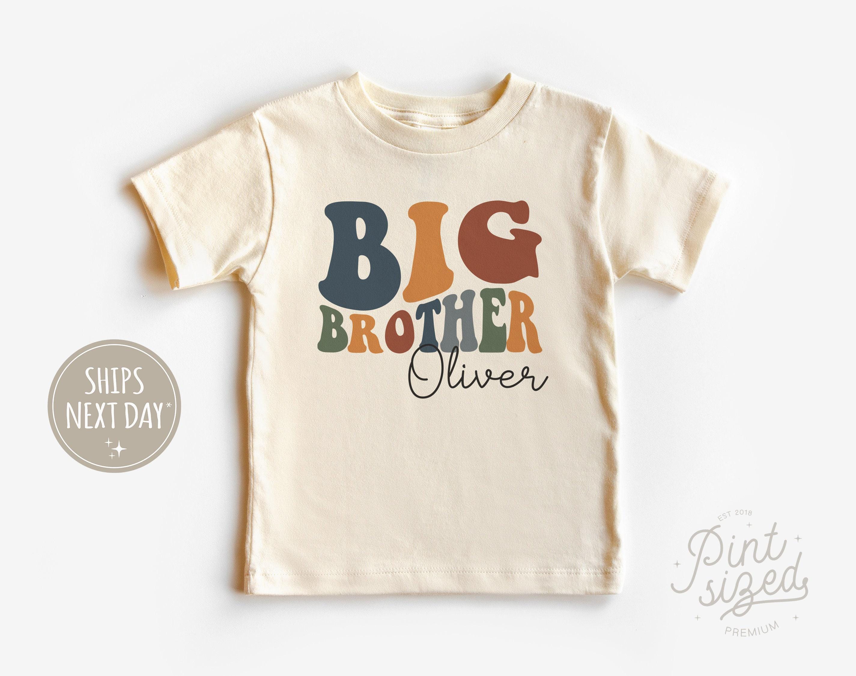 Personalized Big Brother Toddler Shirt - Retro Sibling Name Kids Shirt - Custom Natural Big Brother Toddler Tee - Pregnancy Announcement, image size:2850x2250