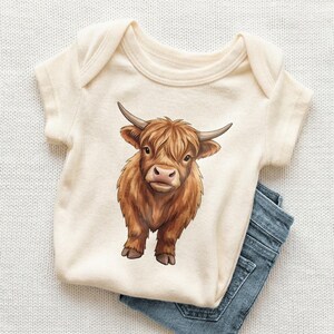 Highland Cow Baby Onesie - Cute Fluffy Scottish Cattle Bodysuit zdjęcie 1