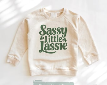 Sassy Little Lassy Toddler Sweatshirt - St Patrick's Day Kids Pullover - Vintage Natural Crew Neck