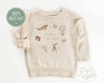 Little Explorer Toddler Sweatshirt - Vintage Boys Kids Pullover - Adventure Natural Toddler Crew Neck