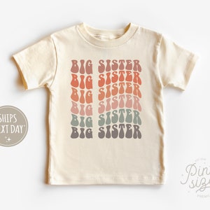 Retro Big Sister Toddler Shirt - Rainbow Sibling Kids Shirt - Natural Big Sister Toddler Tee