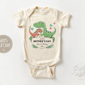 Our First Mother's Day Baby Onesie® - Cute Dinosaur Onesie® - 2024 Mothers Day Natural Bodysuit - Mother's Day Gift - First Mothers Day