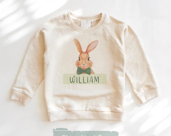 Boys Easter Sweatshirt - Personalized Spring Pullover - Easter Bunny Natural Crew Neck