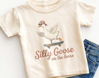 Silly Goose On The Loose Kids Shirt - Funny Skateboarding Goose Toddler Tee
