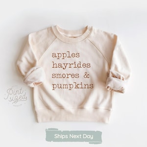 Apples, Hayrides, S&#39;mores, and Pumpkins Toddler Shirt - Vintage Fall Kids Shirt - Minimalist Natural Toddler Tee