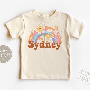 Groovy Custom Name Toddler Shirt - Retro Personalized Kids Tee - Rainbow Natural Shirt