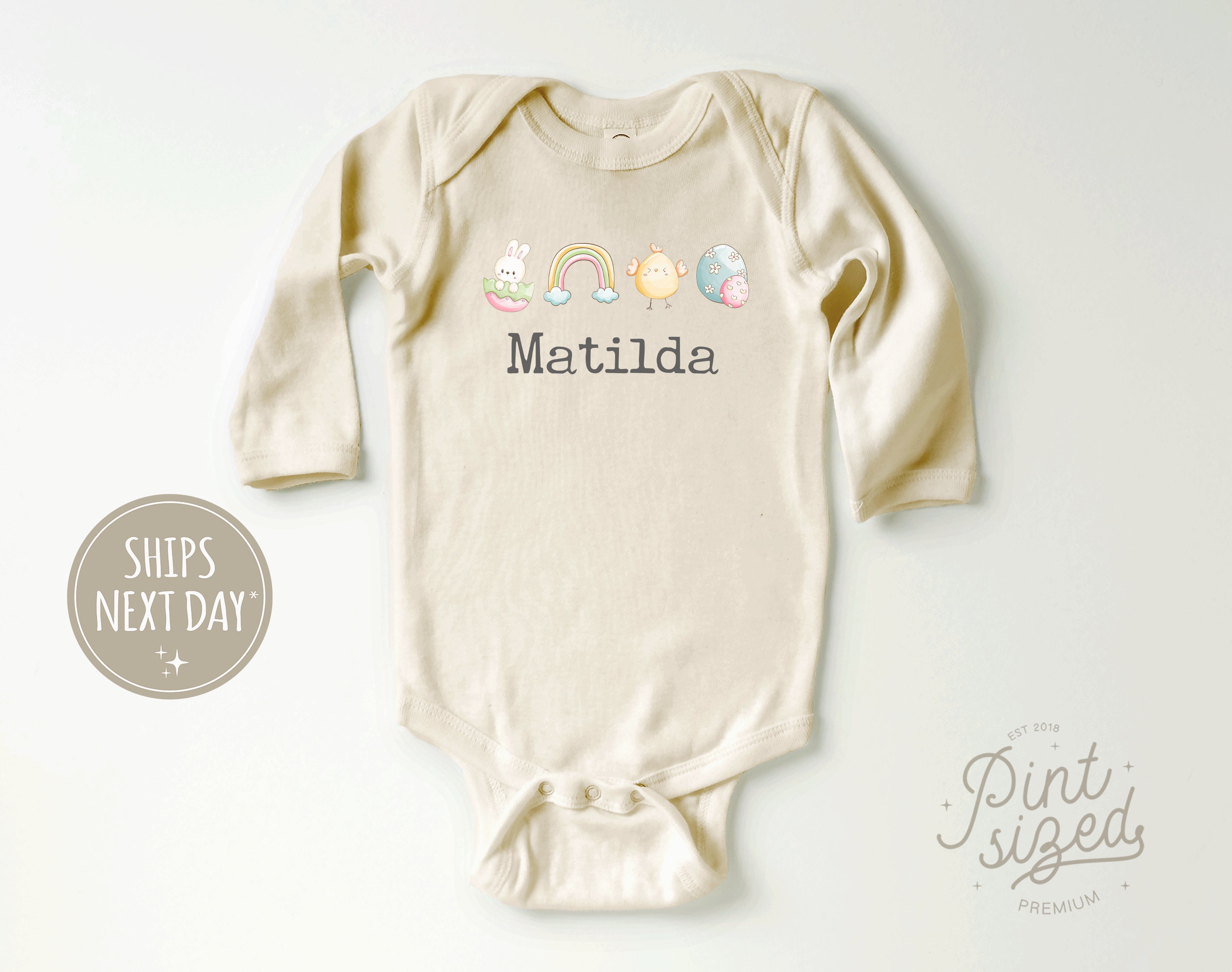 Discover Personalized Easter Onesie - Cute Spring Baby Bodysuit - Baby Easter Natural Onesie