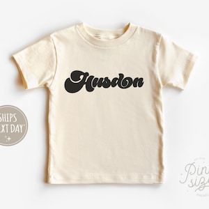 Personalized Retro Name Toddler Shirt - Custom Natural Boys Kids Shirt