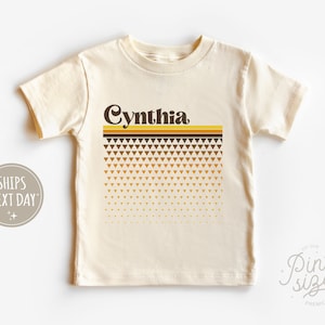 Retro Personalized Toddler Shirt - Vintage Girls Name Kids Shirt - Custom Retro Natural Kids Shirt