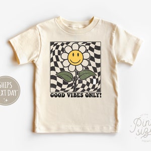 Good Vibes Toddler Shirt - Retro Daisy Tee - Summer Natural Kids Shirt