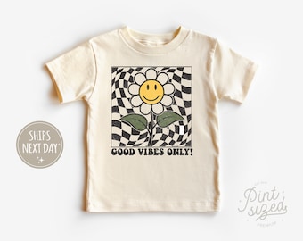 Good Vibes Toddler Shirt - Retro Daisy Tee - Summer Natural Kids Shirt