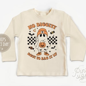 Funny Retro Halloween Kids Shirt - No Diggity Bout to Bag it Up Toddler Shirt - Cute Ghost Natural Toddler Tee