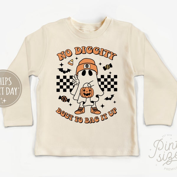 Funny Retro Halloween Kids Shirt - No Diggity Bout to Bag it Up Toddler Shirt - Cute Ghost Natural Toddler Tee