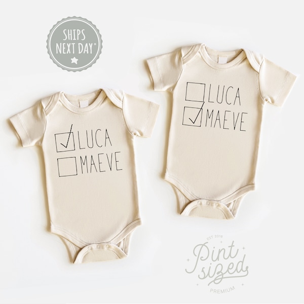 Baby Name Twin Onesie® Set - Funny Name Twin Onesies® - Funny Best Friends Twin Shirts - Cute Best Friend Twin Baby Onesies®