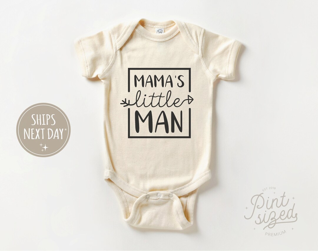 Mama's Little Man Onesie® Cute Mother's Day Bodysuit Minimalist Natural