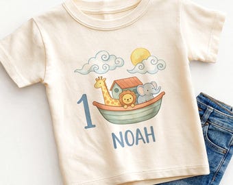 Personalized Noah's Ark Baby Onesie - Custom First Birthday Cute Animals Bodysuit