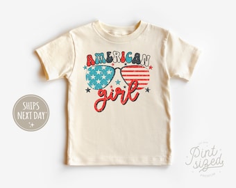 American Girl Toddler Shirt - Retro Patriotic Kids Shirt - Cute 4th of July Shirt