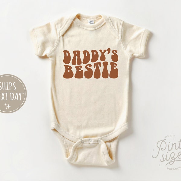 Daddy's Bestie Baby Onesie® - I Love Dad Bodysuit - Retro Fathers's Day Natural Baby Onesie®