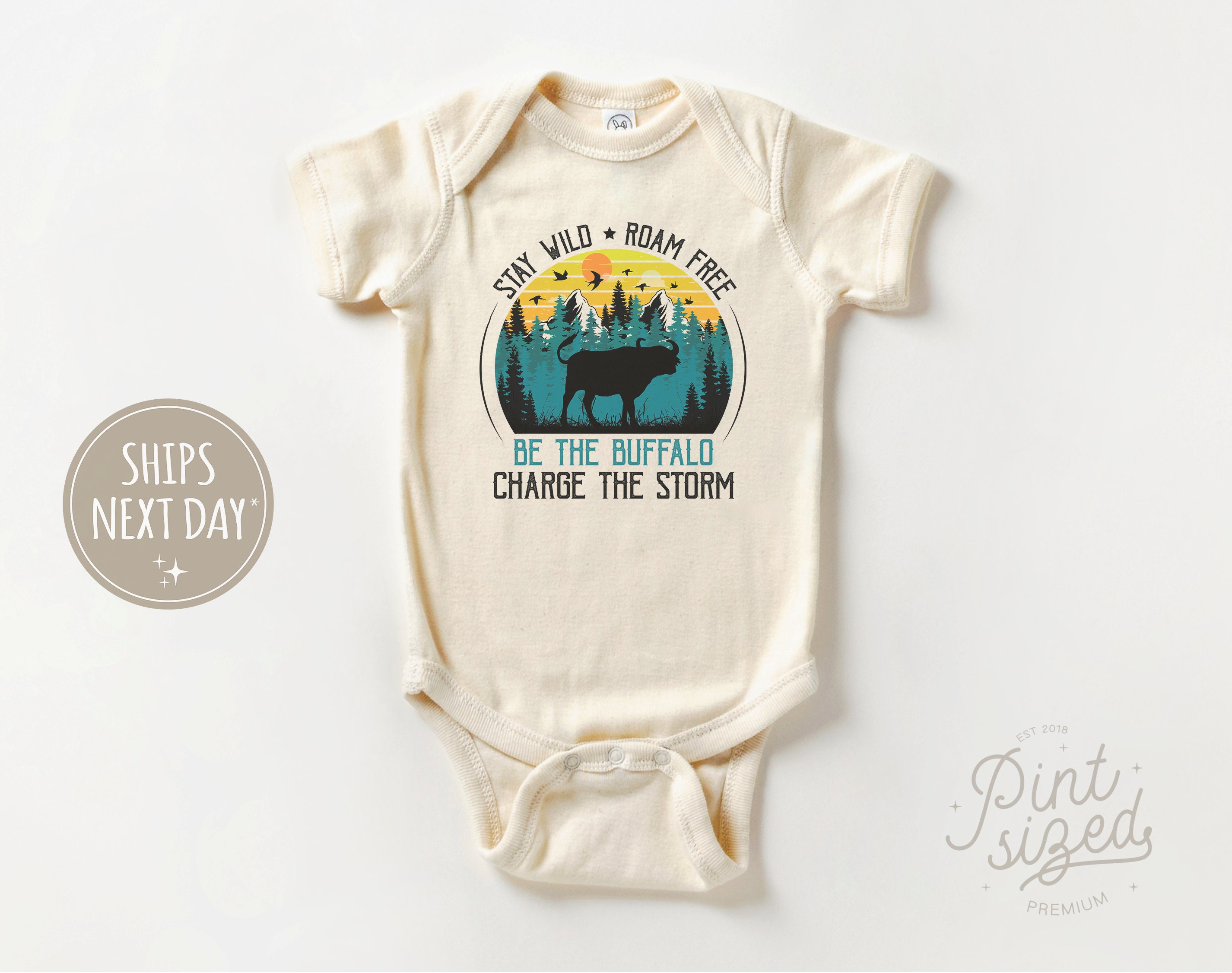 Discover Be The Buffalo Baby Onesie - Cute Desert Bodysuit - Stay Wild Buffalo Natural Onesie