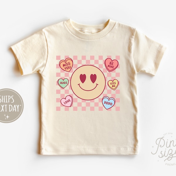 Candy Hearts Kids Shirt - Retro Valentines Day Toddler Tee - Cute Natural Valentines Kids Tee