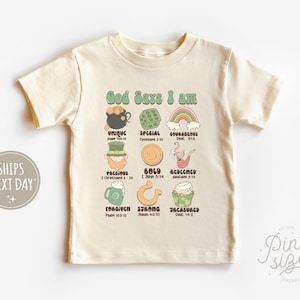 St Patrick's Day Toddler Shirt - God Says I Am Retro St Patrick's Day Kids Shirt - Retro Natural Toddler Tee