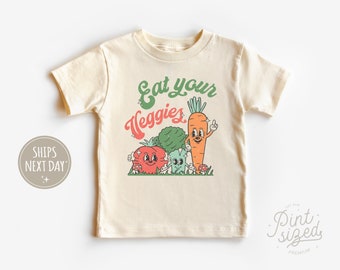 Eat Your Veggies Toddler Shirt - Retro Natural Kids Shirt - Cute Vegetable Toddler Tee