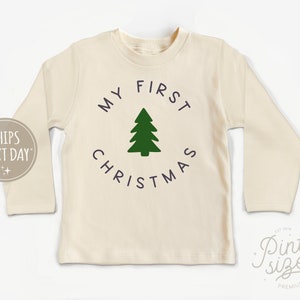 My First Christmas Baby Long Sleeve Onesie® Cute Modern Christmas Baby Onesie® Natural Christmas Bodysuit image 4