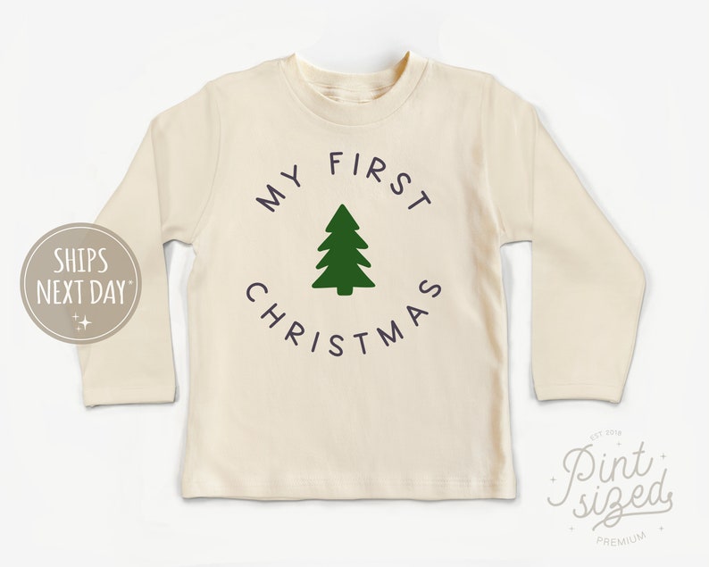 My First Christmas Baby Long Sleeve Onesie® Cute Modern Christmas Baby Onesie® Natural Christmas Bodysuit image 4