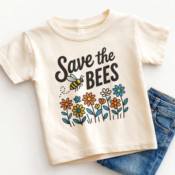 Save the Bees Kids Shirt - Cute Bee and Flowers Toddler Tee