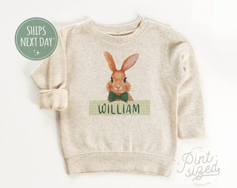 Boys Easter Sweatshirt - Personalized Spring Pullover - Easter Bunny Natural Crew Neck