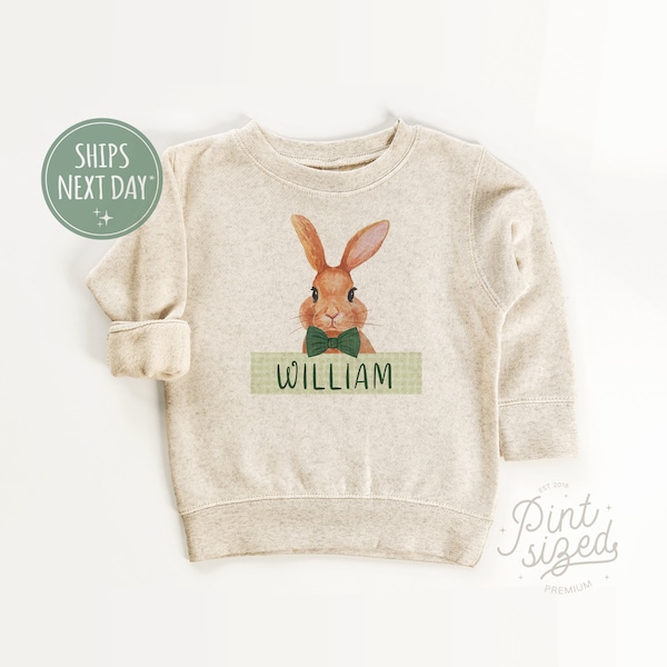 Boys Easter Sweatshirt - Personalized Spring Pullover - Easter Bunny Natural Crew Neck